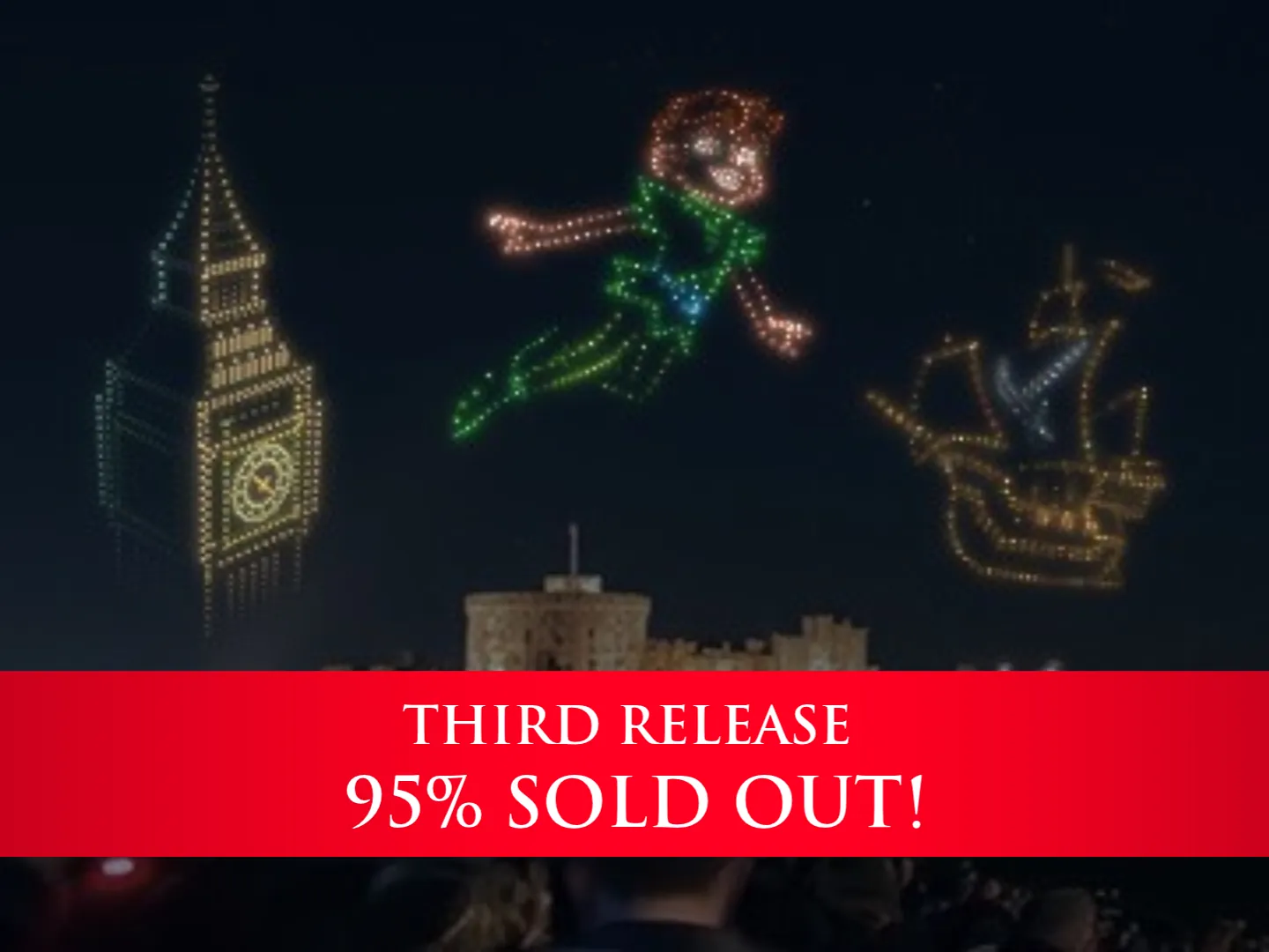 peter pan neverland drone show at windsor racecourse artwork