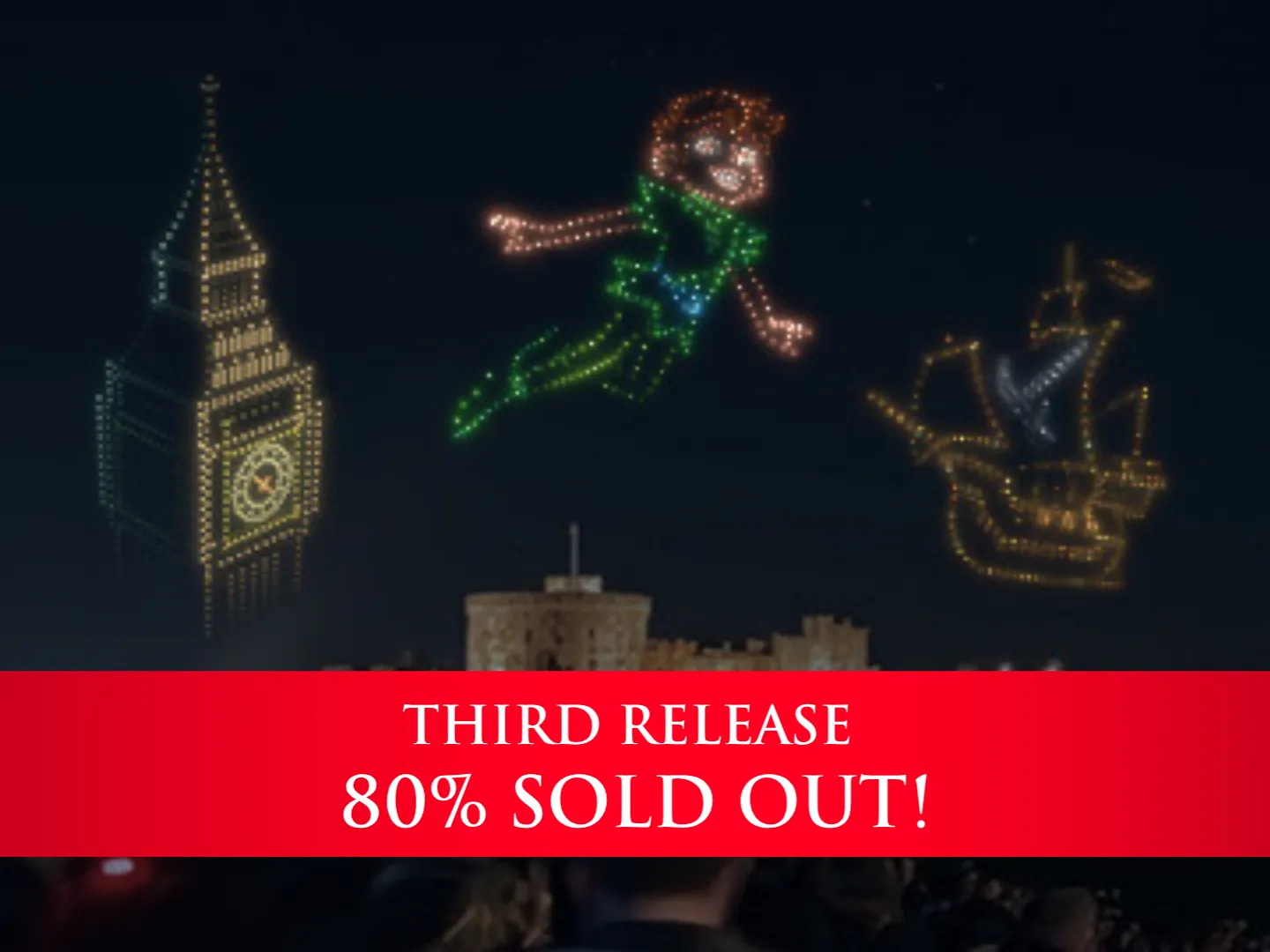 neverland peter pan drone show at windsor racecourse 2026 artwork